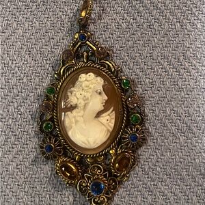 Vintage Cameo Pendant with Gold and Jewel Accents
